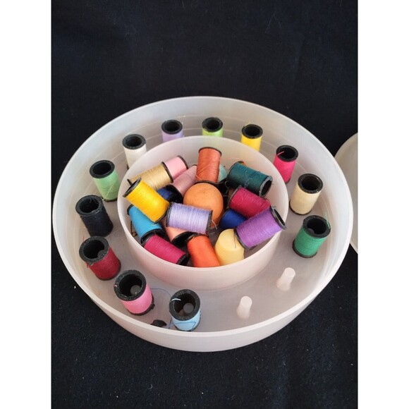 Vntg Bridges Plastic Products #100 Sewing Box Wooden Spools Thread Holder Thread - Picture 8 of 11